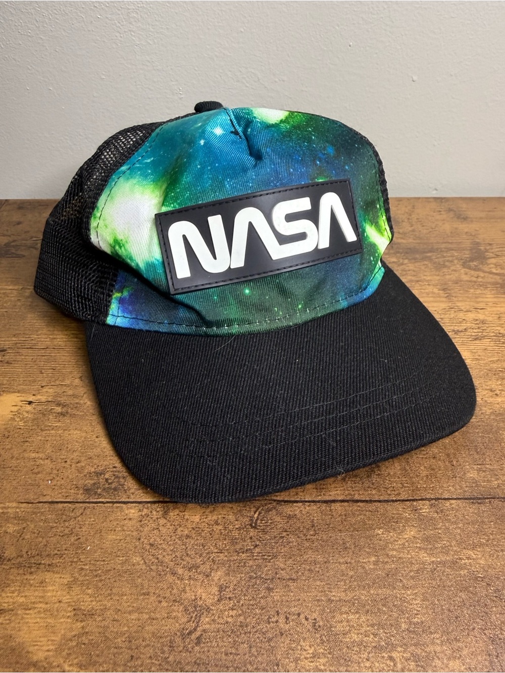 Kids Galaxy Trucker Hat in Black and Green w "NASA"